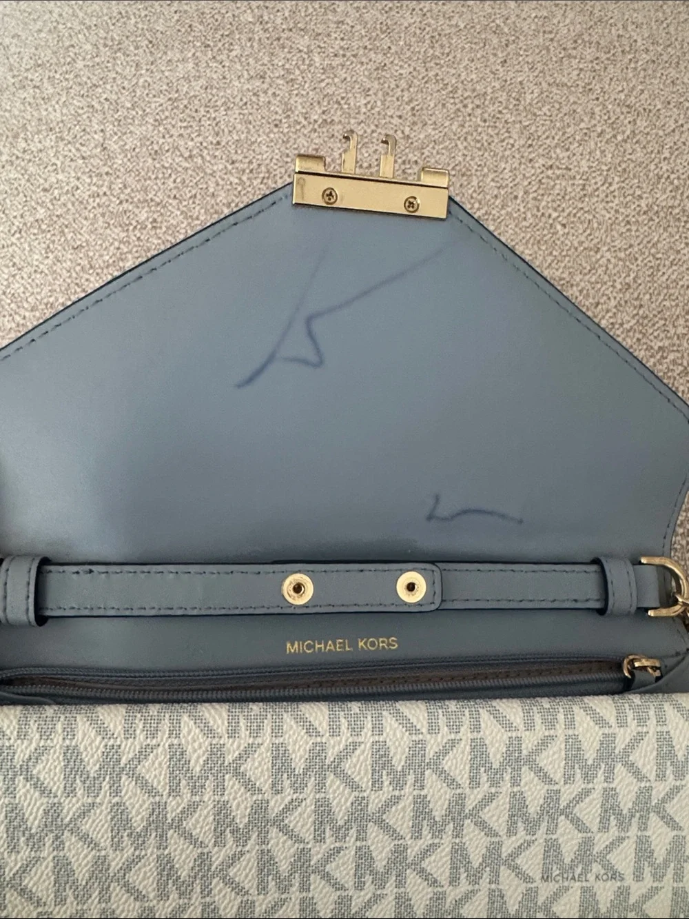 Michael Kors Navy, Light Blue and White Logo Chain Crossbody Bag